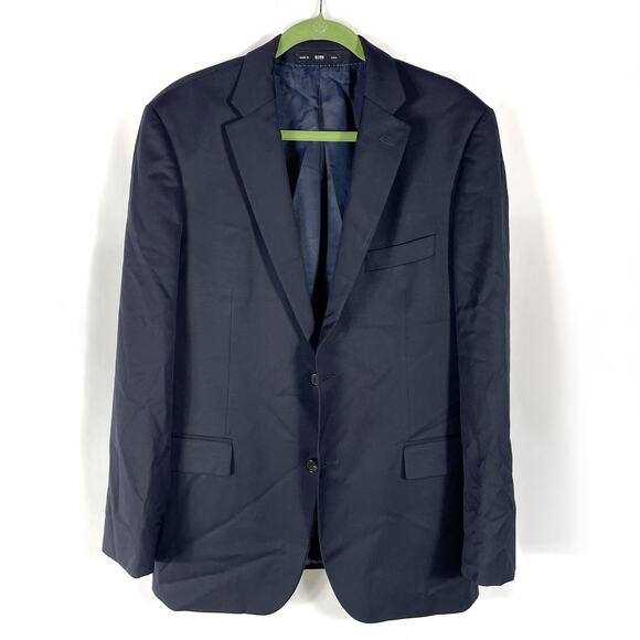 Hugo Boss Super 100s Blazer Navy Blue 2-Button‎ Jacket Wool Sz 40 R Men's - Picture 1 of 11